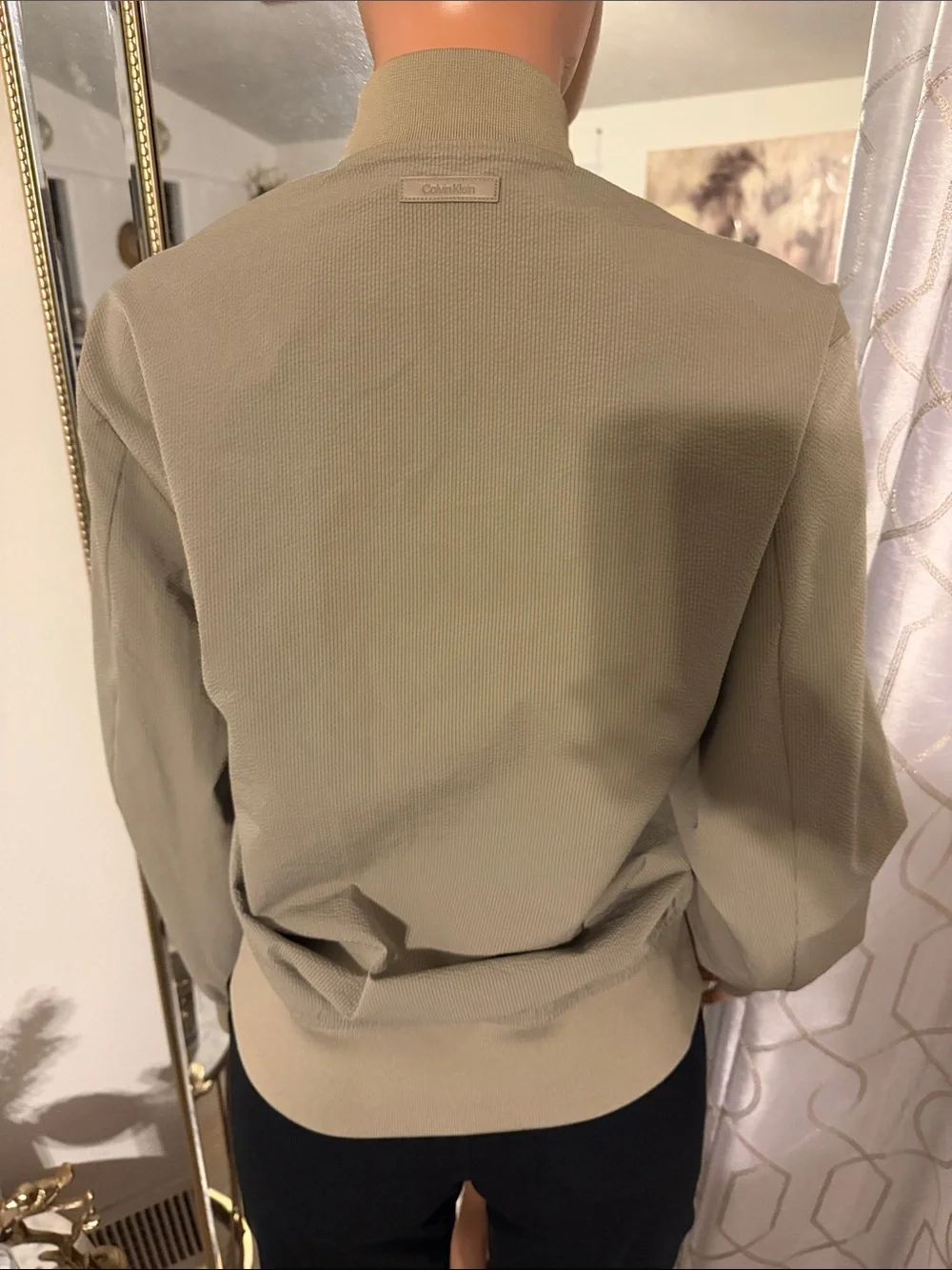 Calvin Klein Olive Taupe Bomber Jacket - Zip Front